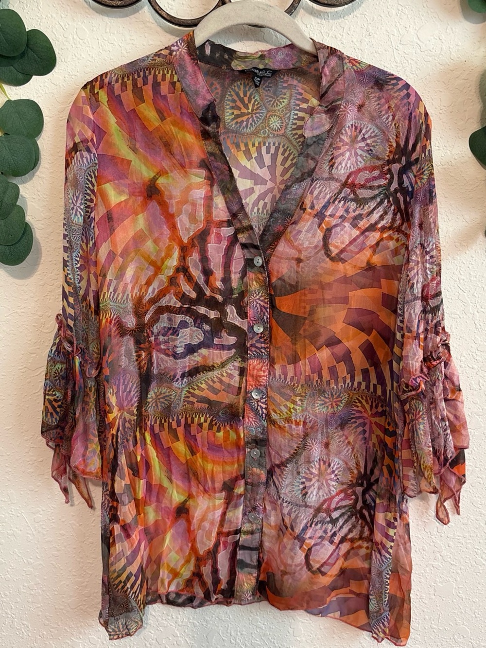 Vintage Y2K Psychedelic Artsy Flare-Sleeved Top✨